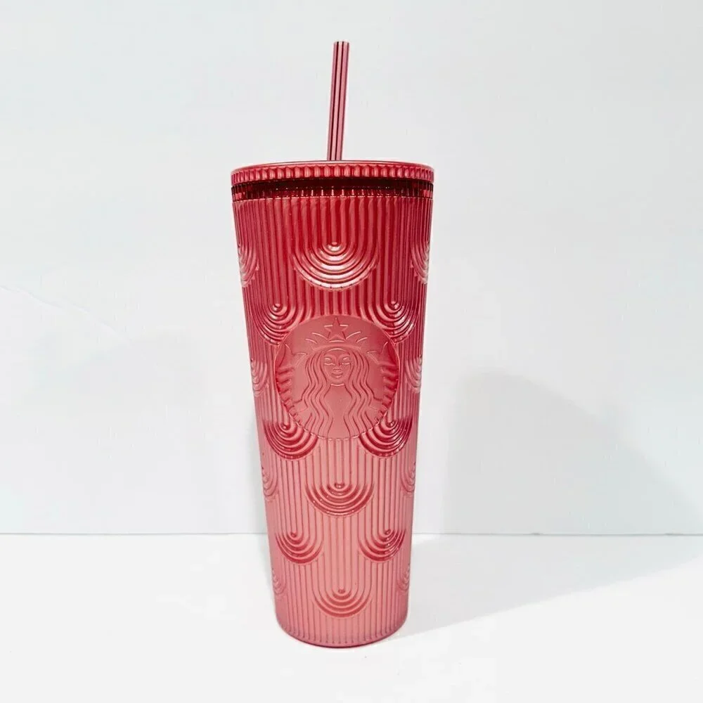 Starbucks Dusty Rose Pink Shimmer Shell Mermaid Scales Tumbler Cold Cup 2023
